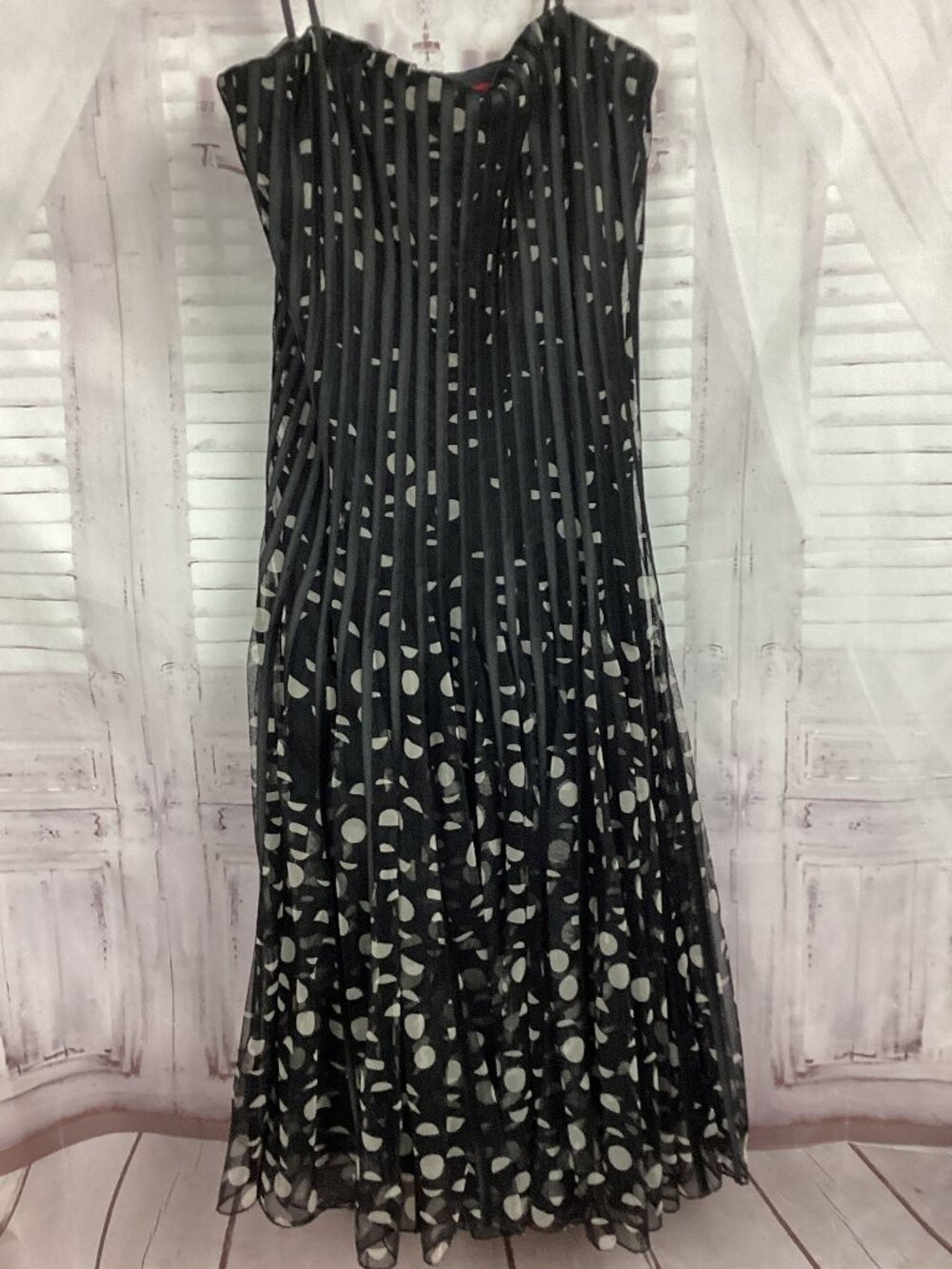 JS Collections Black Strapless Dress Polka dot Pleated 8
